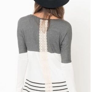 Caralase NWOT color block blouse with lace detail